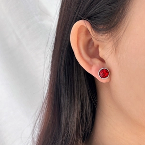 Elegant 10mm gold plated stainless steel hoop earring with red zircon stud for women