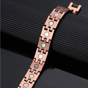 Men's copper magnetic bracelet with wheat pattern and healing energy magnets