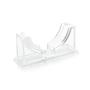 Clear acrylic U-shaped display stand for watches and jewelry on a white background