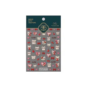 3D embossed nail art stickers featuring cute cherry and bear designs on card backing