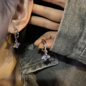 Detailed view of S925 silver hoop earrings featuring a square zircon pendant for women