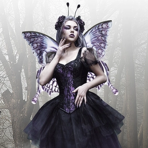 Gothic Skeleton Butterfly Wings And Flower Headband For Halloween Cosplay Costume Party Adult Dark Fairy Accessories