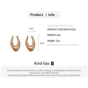 Detailed product dimensions for minimalist rose gold oval hoop earrings made of iron
