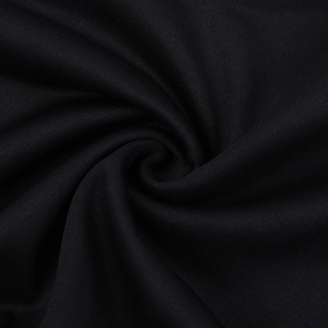 Close-up of black knitted fabric showing fine texture and elastic ribbing detail
