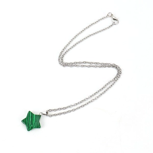 Pentagram necklace with malachite stone star pendant on a delicate silver chain