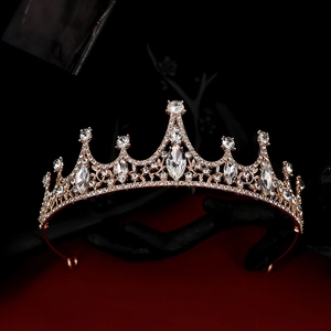 Elegant gold crystal crown tiara with sparkling rhinestones for princess bridal hair styling