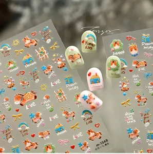 Adesivi per unghie 3D a rilievo con graziosi pony cartoon e motivi arcobaleno