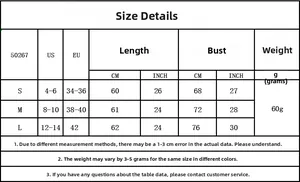 Lace chemise nightgown size chart showing US/EU measurements for bust and length