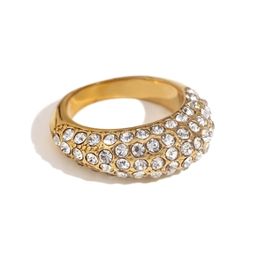 Vintage 18K gold plated stainless steel ring with wide irregular pavé crystal surface