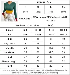 Detaillierte Größentabelle mit Materialzusammensetzung für langärmliges Slim-Fit-T-Shirt