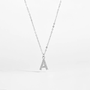 Elegant S925 sterling silver letter A pendant necklace with sparkling cubic zirconia stones