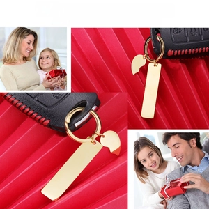 Customized gold rectangle bar keychain with heart charm for personalized gifts