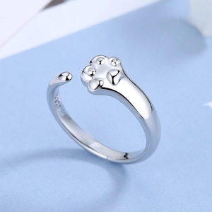 Cute S925 sterling silver cat paw open ring with adjustable minimalist animal design