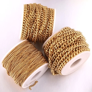 Three rolls of gold plated stainless steel curb chains in various widths for DIY jewelry