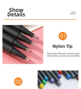 Macro shot of 0.4mm nylon fine tip pens with protective metal casing for art drawing