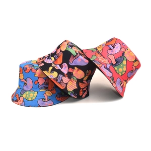 Cappello Da Pescatore Reversibile Motivo Funghi Colorati Poliestere Protezione Solare Esterno Per Adulti
