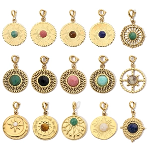 Ciondolo Pendente Celeste Sole Luna Stella In Acciaio Inossidabile E Pietra Naturale Boemo Placcato Oro Gioielli DIY Donna