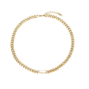 Chunky 18K gold-plated Cuban link necklace featuring a white rectangular shell inlay