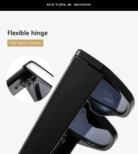 Détails de lunettes de soleil carrées avec peinture de qualité et charnières flexibles