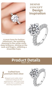 Detailed macro view of S925 silver six-prong moissanite ring with side accent diamonds
