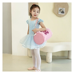 Pink cylinder ballet bag with sequin shoes and light blue layered mesh tutu dress