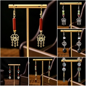 New Chinese Style Long Tassel Dangle Drop Earrings Alloy Hollow Flower Bamboo Beads Retro Ethnic Jewelry For Women