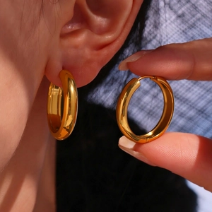 Orecchini A Cerchio Spessi In Acciaio Inossidabile Placcati Oro 18 Carati Bicolore Misto Geometrico Minimalista Gioielli