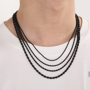 Multi-layer black stainless steel rope chain necklace set for men and women