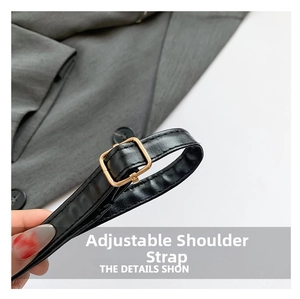 Detail show of adjustable black leather strap with premium gold square metal buckle
