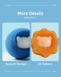 Macro detail of cartoon panda cleaning balls with high-elastic fiber for washing machines