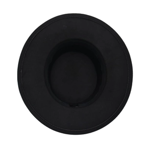 Hepburn style black wool felt wide brim sun hat with clean circular edge stitching
