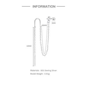 Detailed technical diagram showing dimensions of S925 sterling silver tassel earrings