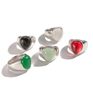 Bagues minimalistes en argent avec pierres naturelles en forme de goutte en cinq couleurs