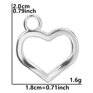 Polished heart-shaped stainless steel pendant with precise size and weight measurements