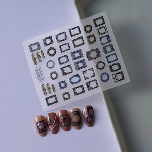 5D embossed vintage photo frame and floral nail art stickers with 3D relief texture