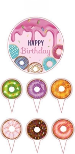 Détails des décorations de gâteau beignet rose avec signe Happy Birthday pour fête