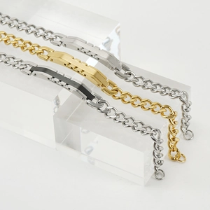 Bracelet Maille Gourmette Homme Acier Inoxydable Plaque ID Métal Poli Bijoux Style Punk Cadeau