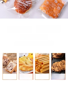 Detailed view of clear self-adhesive bread bags with handmade print for cookies
