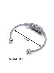 Silver 18K plated stainless steel spring coil bracelet with 6.2cm diameter and ball ends