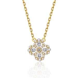 Elegant S925 silver four-leaf clover necklace with sparkling cubic zirconia in gold finish