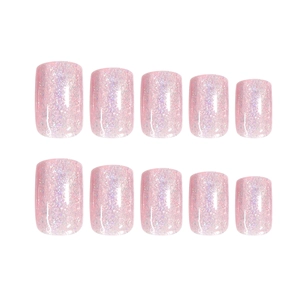 Faux ongles œil de chat aurore rose poudré avec finition pailletée holographique brillante