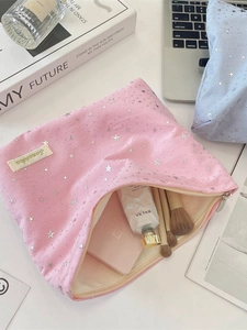 Pink and blue star pattern makeup bags with large capacity for travel storage