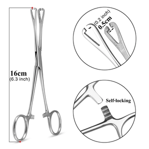 Specifiche della pinza per piercing autobloccante da 16cm in acciaio con apertura di 0,5cm