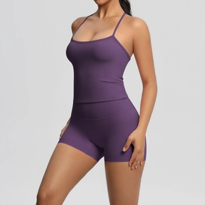 Macro detail of purple double-sided brushed yoga set showing high elasticity fabric texture