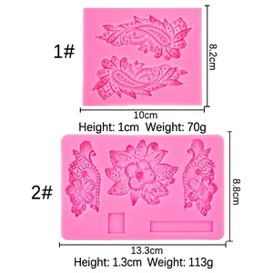 Pink silicone lace flower leaf molds for fondant cake and chocolate border decoration