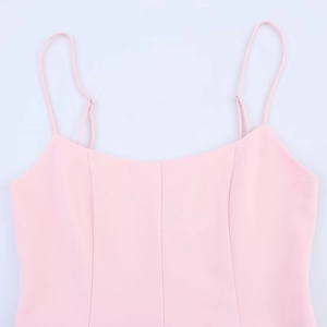 Pink striped patchwork mini dress with adjustable thin straps and square neckline