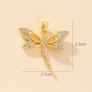 Detailed view of dragonfly pendant dimensions 2.5cm by 2.7cm with zircon stones