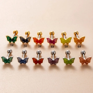 Butterfly Ear Bone Studs Stainless Steel Post Copper Enamel Colorful Screw Back Helix Piercing Earrings Women Sweet Jewelry