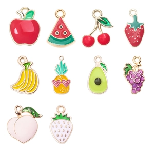 DIY colorful cartoon fruit alloy pendants set featuring strawberry and cherry designs