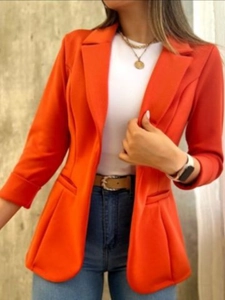 Chaqueta casual naranja para mujer con cuello de solapa y botones de un solo pecho